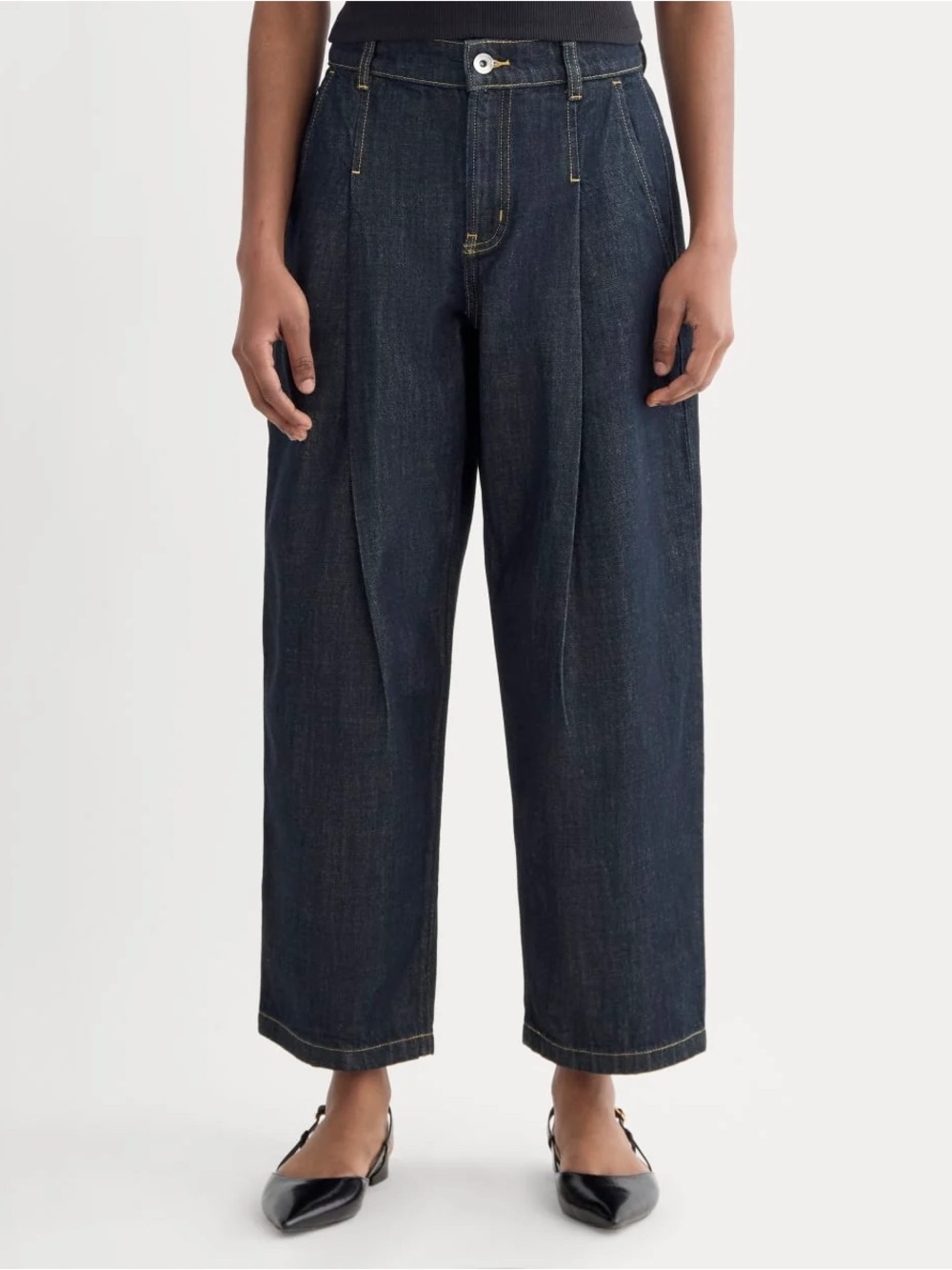 Everlane The High Rise Pleated Jean Denim Trouser Pants Dark Rinse Size 30 NWOT